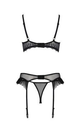 Комплект Passion KERRIA SET WITH OPEN BRA black, XXL/XXXL, бюстгальтер з відкритою чашкою, стрінги, пояс для панчіх SX0496 фото