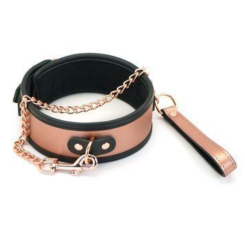 Широкий ошейник с поводком Liebe Seele Rose Gold Memory Collar with Leash, натуральная кожа SO9494 фото