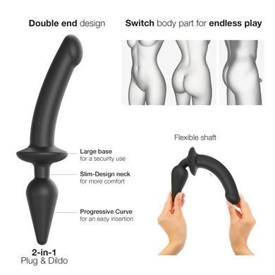 Анальна пробка з дилдо 2в1 Strap-On-Me SWITCH PLUG-IN DILDO Black XXL, діаметр 5,2/3,9 см SO6831 фото