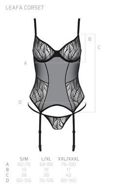 Корсет Passion LEAFA CORSET black, XXL/XXXL, м'які чашки, затискачі для панчіх, стрінги в комплекті SX0505 фото