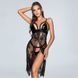 Ажурный пеньюар на запах JSY "Кармен" One Size Black, лакированый лиф, трусики-стринги SO6883 фото 1