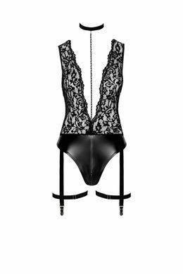 Боди Noir Handmade F297 Libido, M, черное, кружево, низ под латекс, открытый доступ, гартеры SX0220 фото