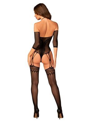 Нейлоновый бодистокинг с имитацией чулок Obsessive Bodystocking G333 S/M/L, black, с доступом SO7699 фото