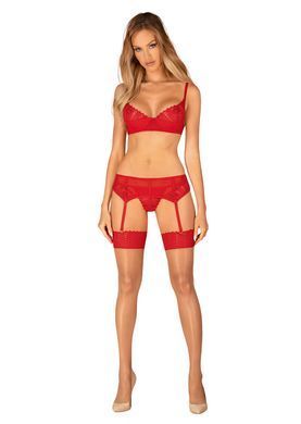 Чулки Obsessive Ingridia stockings XS/S, бежевые с красной резинкой SO9040 фото