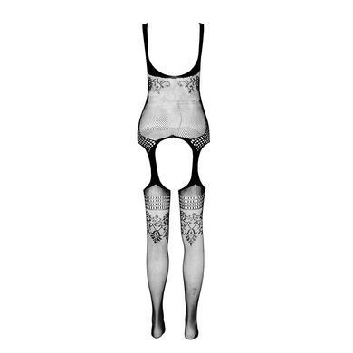 Бодистокинг Passion ECO BS008 black, с доступом, флористический декор, имитация подвязок SO7082 фото