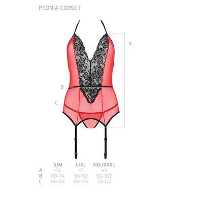 Корсет с пажами для чулок Passion PEONIA CORSET L/XL red, стринги SO8463 фото