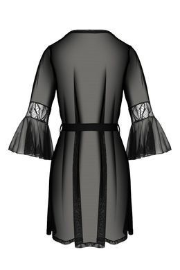 Пеньюар Passion LEAFA PEIGNOIR black S/M, довжина трохи вище коліна, широкі рукави, зав'язується на пояс SX0507 фото