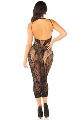 Платье Leg Avenue Rhinestone Lace and Net Bodycon Dress One Size, Black SX1739 фото