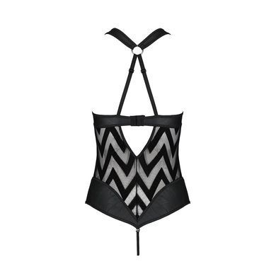 Сетчатый боди с халтером и ритмичным рисунком Passion Hima Body S/M, black SO5347 фото
