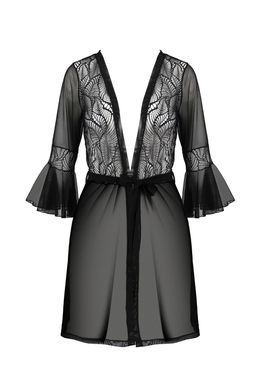 Пеньюар Passion LEAFA PEIGNOIR black, XXL/XXXL, довжина трохи вище коліна, широкі рукави, зав'язується на пояс SX0508 фото