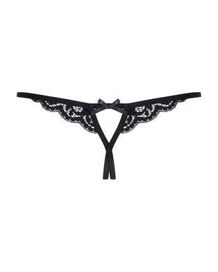 Кружевные танга с двумя отверстиями Obsessive 831-THC-1 crotchless thong L/XL, черные, бантики SO7176 фото