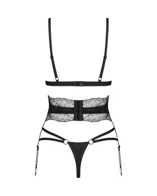 Комплект Obsessive Lobellis 3-pcs set, XS/S, чорний, ліф з м&rsquo;якою чашкою, стрінги, пояс для панчіх SX1017 фото