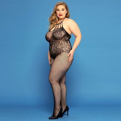 Сітчастий бодістокінг JSY &laquo;Відверта Мадлен&raquo; Plus Size, Black, імітація боді, мереживо, доступ SO8389 фото