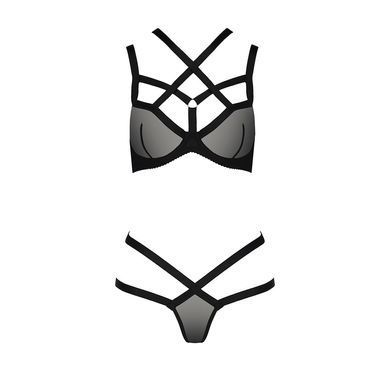 Комплект белья Passion Exclusive HAGAR SET L/XL, black, стрэпы, трусики и лиф PS24704 фото