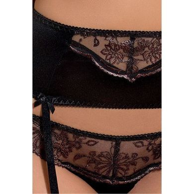Комплект белья Passion Exclusive BRIDA SET OpenBra L/XL, black, трусики-танга, пояс, открытый лиф PS22722 фото