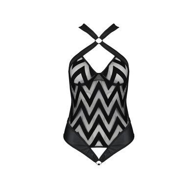 Сетчатый боди с халтером и ритмичным рисунком Passion Hima Body XXL/XXXL, black SO5348 фото