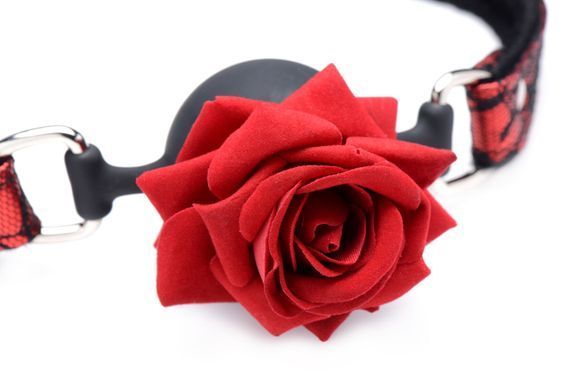 Кляп с розой Master Series: Eye-Catching Ball Gag With Rose, черно-красный SO8794 фото