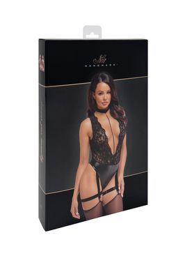 Боди Noir Handmade F297 Libido, XXL, черное, кружево, низ под латекс, открытый доступ, гартеры SX0223 фото