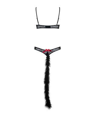 Эротический костюм гепарда Obsessive Gepardina 3 pcs costume L/XL, черный, меховая отделка, монокини SO7277 фото