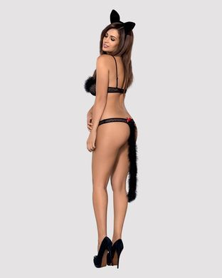 Эротический костюм гепарда Obsessive Gepardina 3 pcs costume L/XL, черный, меховая отделка, монокини SO7277 фото