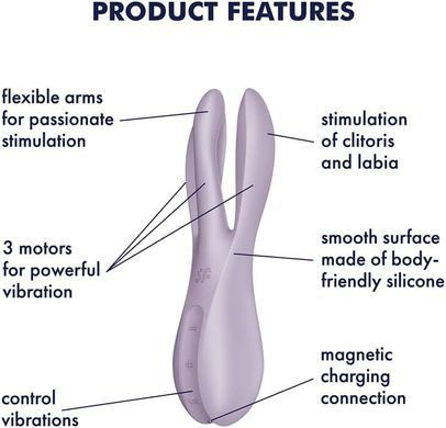 Кліторальний вібратор Satisfyer Threesome 2 Violet, 3 гнучкі пальчики, 3 мотори SX1213 фото