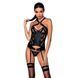 Сетчатый комплект с узором Passion HIMA CORSET L/XL, black, корсет с халтером, подвязки, трусики SO5349 фото 1