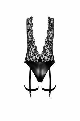 Боді Noir Handmade F297 Libido, 3XL, чорне, мереживо, низ під латекс, відкритий доступ, гартери SX0224 фото