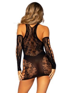 Мини-платье Leg Avenue Mini dress and matching gloves, One Size, черное, митенки в комплекте SX1067 фото