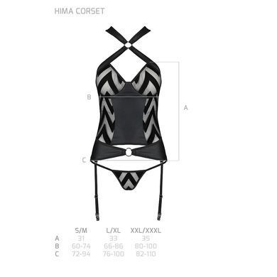 Сетчатый комплект с узором, корсет с халтером, подвязки, трусики Passion HIMA CORSET S/M, black SO5350 фото