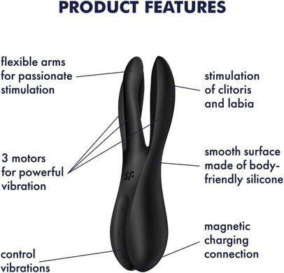 Кліторальний вібратор Satisfyer Threesome 2 Black, 3 гнучкі пальчики, 3 мотори SX1214 фото