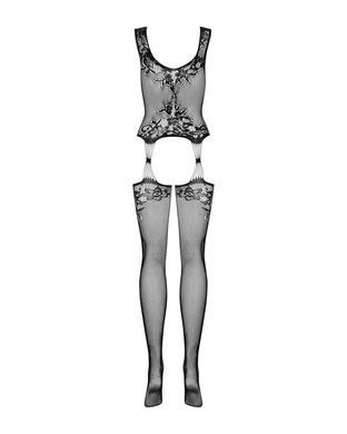 Бодистокинг Obsessive Bodystocking F221 XL/XXL, силуэтный цветочный рисунок, имитация чулок SO7229 фото