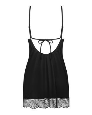 Пеньюар Obsessive Lobellis chemise & thong, XS/S, черный, кружевная отделка, стринги в комплекте SX1020 фото