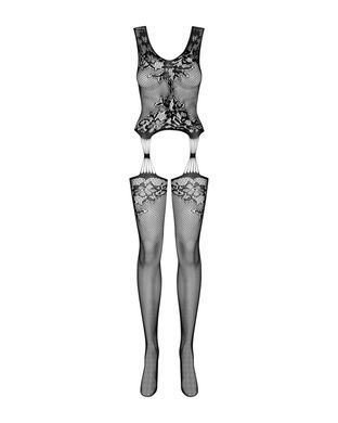 Бодистокинг Obsessive Bodystocking F221 XL/XXL, силуэтный цветочный рисунок, имитация чулок SO7229 фото