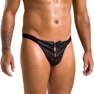 Мужские слипы на шнуровке Passion 044 SLIP BEN S/M Black, экокожа, люверсы SO7604 фото
