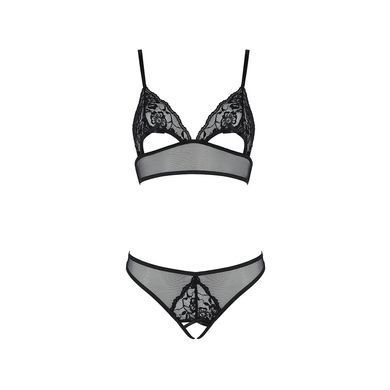 Комплект із бралету з ажурним ліфом та відкритими трусиками Passion CHRISTA SET Open Bra S/M black SO5760 фото