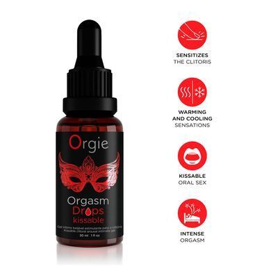 Возбуждающие капли для клитора Orgie Orgasm Drops Kissable, 30 мл, тепло-холод, вкус яблока SX1531 фото
