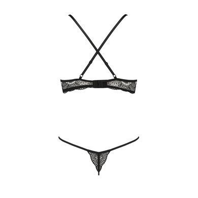 Комплект белья Passion Exclusive QUENTRIS BIKINI L/XL, black, стринги и полуоткрытый лиф PS26601 фото