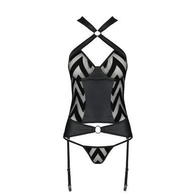 Сетчатый комплект с узором, корсет, подвязки, трусики Passion HIMA CORSET XXL/XXXL, black SO5351 фото