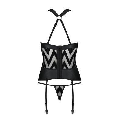 Сетчатый комплект с узором, корсет, подвязки, трусики Passion HIMA CORSET XXL/XXXL, black SO5351 фото