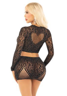 Комплект Leg Avenue Rhinestone Crop Top and Mini Skirt One Size, Black SX1744 фото
