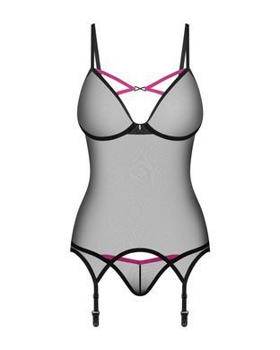 Корсет Obsessive Novenes corset & thong, XS/S, прозрачный, открытая спина, стринги в комплекте SX0613 фото