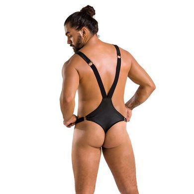 Мужское боди с люверсами Passion 028 HARRY L/XL Black, экокожа, на лямках SO7555 фото