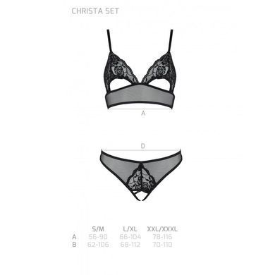 Комплект бралет з ажурним ліфом та відкритими трусиками Passion CHRISTA SET Open Bra XXL/XXXL black SO5761 фото