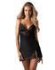 Пеньюар Obsessive Lobellis chemise & thong, M/L, чорний, мереживне оздоблення, стрінги в комплекті SX1021 фото 1