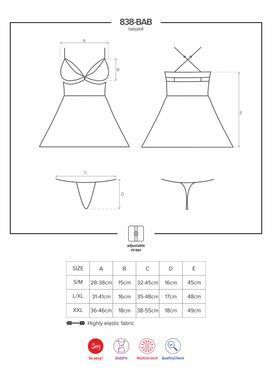 (SALE) Еротичний мереживний комплект із сіточкою Obsessive 838-BAB-1babydoll & thong black S/M, чорний, пен SO7181 фото