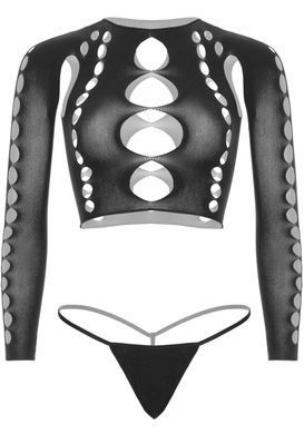 Комплект бесшовного белья Leg Avenue Long sleeve crop top & string Black, One Size, топ, стринги SO9098 фото
