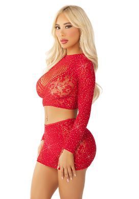 Комплект Leg Avenue Rhinestone Crop Top and Mini Skirt One Size, Red SX1745 фото