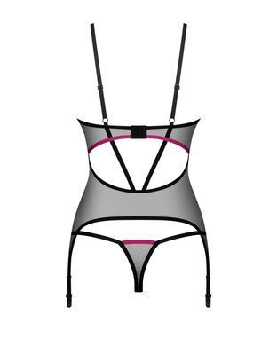 Корсет Obsessive Novenes corset & thong, M/L, прозрачный, открытая спина, стринги в комплекте SX0614 фото