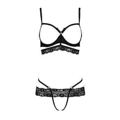 Комплект белья Passion Exclusive SARIA SET OpenBra XXL/XXXL, blac, стрэпы, откртый лиф, стринги PS25003 фото