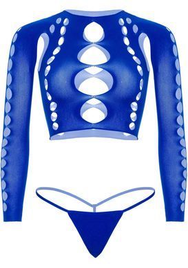 Комплект Leg Avenue Long sleeve crop top & string Royal Blue One Size, топ, стринги SO9099 фото